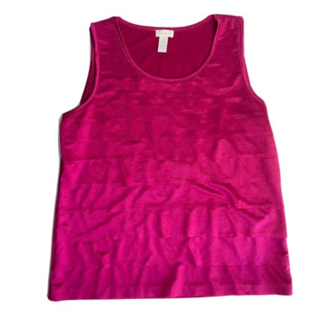 Chicos Sleeveless Scoop Neck Womens Size 2 Ruffled Solid Magenta Pink Blouse Top